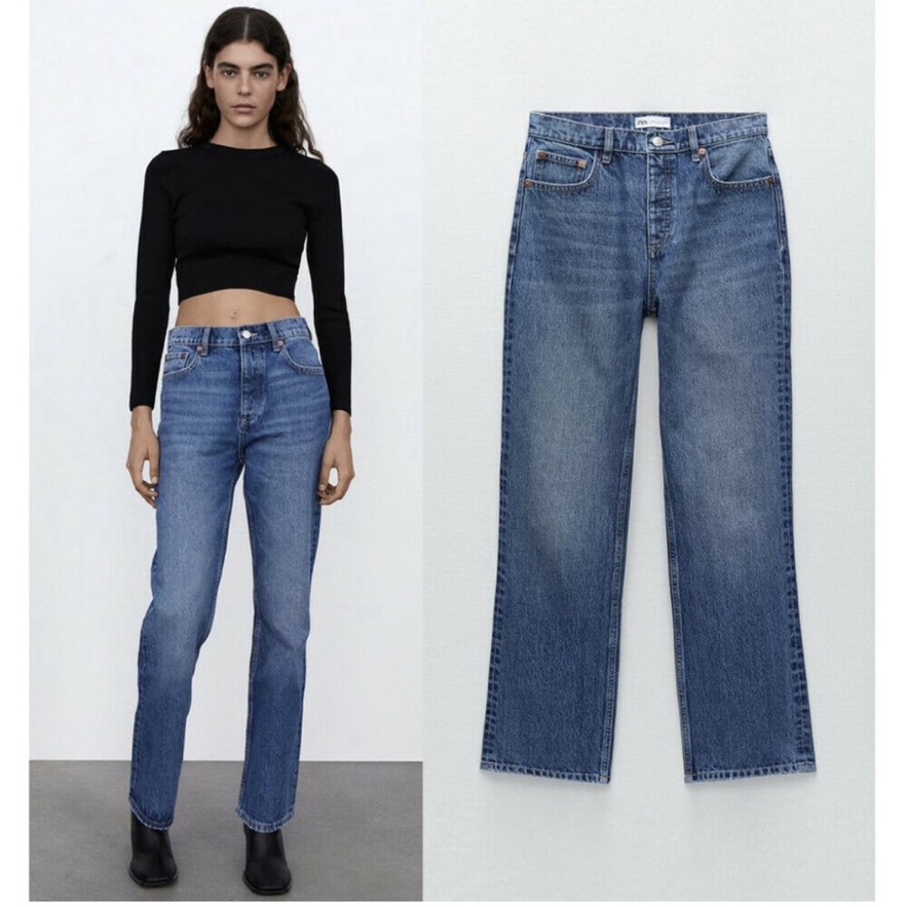Zara High Rise Straight Fit Regular Length Jeans 4365/261